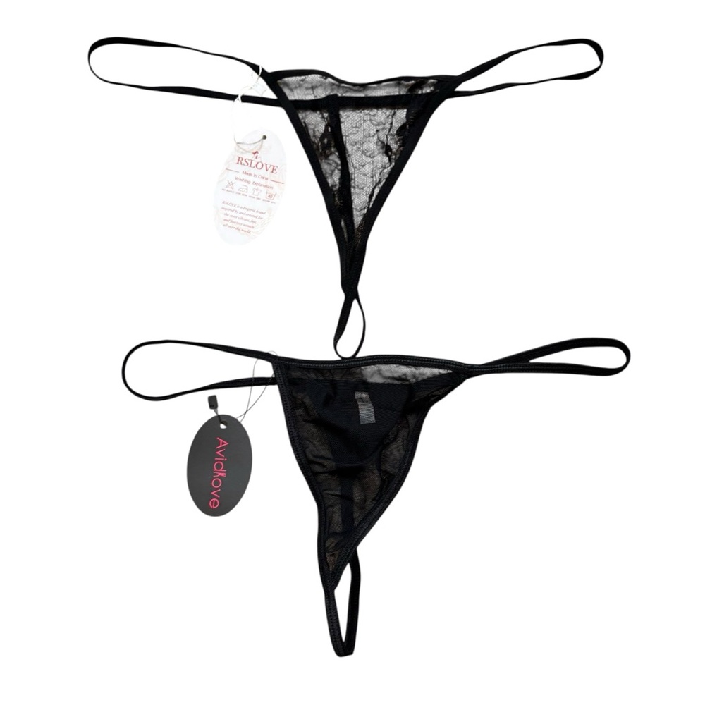 Lot of Two Brand New with Tags Sheer Black Thong Panties Size Large and One Size